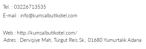 Kumsal Butik Otel telefon numaralar, faks, e-mail, posta adresi ve iletiim bilgileri